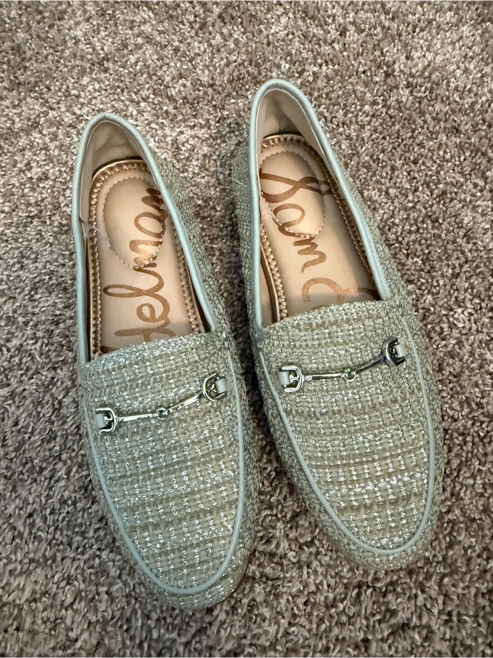 NWOT Sam Edelman Loafers in Green/Light Beige Tweed